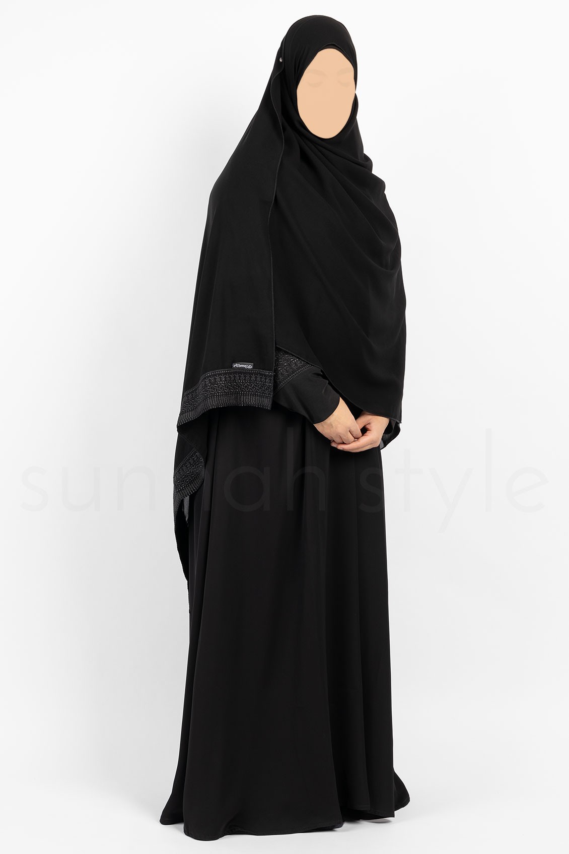 Sunnah Style Empress Shayla Black Embroidered Hijab XL